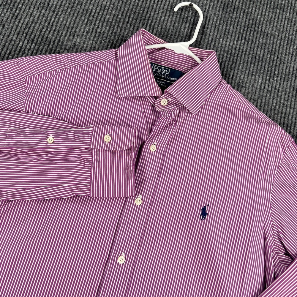 Polo Ralph Lauren Shirt Mens 16 Purple Striped Long Sleeve Button Up Regent Fit